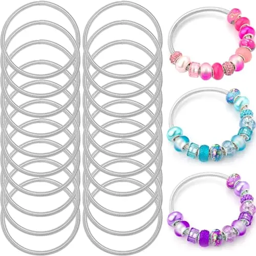 20Pcs Silver Elastic Charm Bracelets