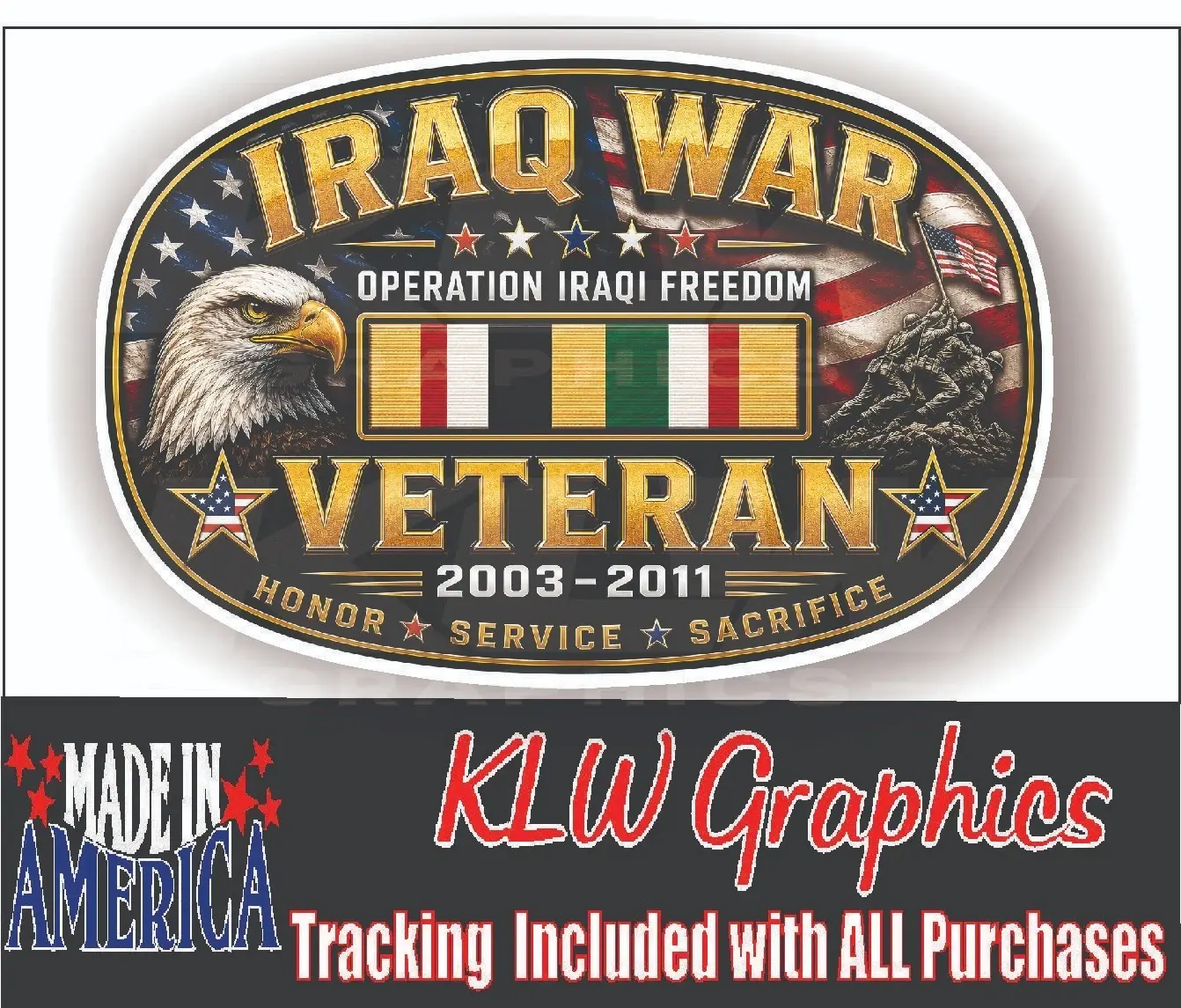 Iraq War Veteran Style 1 Full Color Decal Patriotic Military Sticker Eagle USA Flag 2003-2011 OIF Truck Car