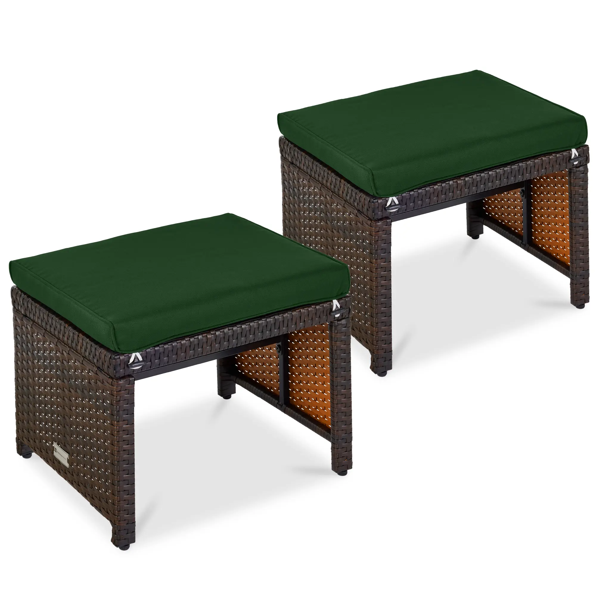 Best Choice Products Set of 2 Multipurpose Patio Wicker Ottomans w/ Removable Cushions