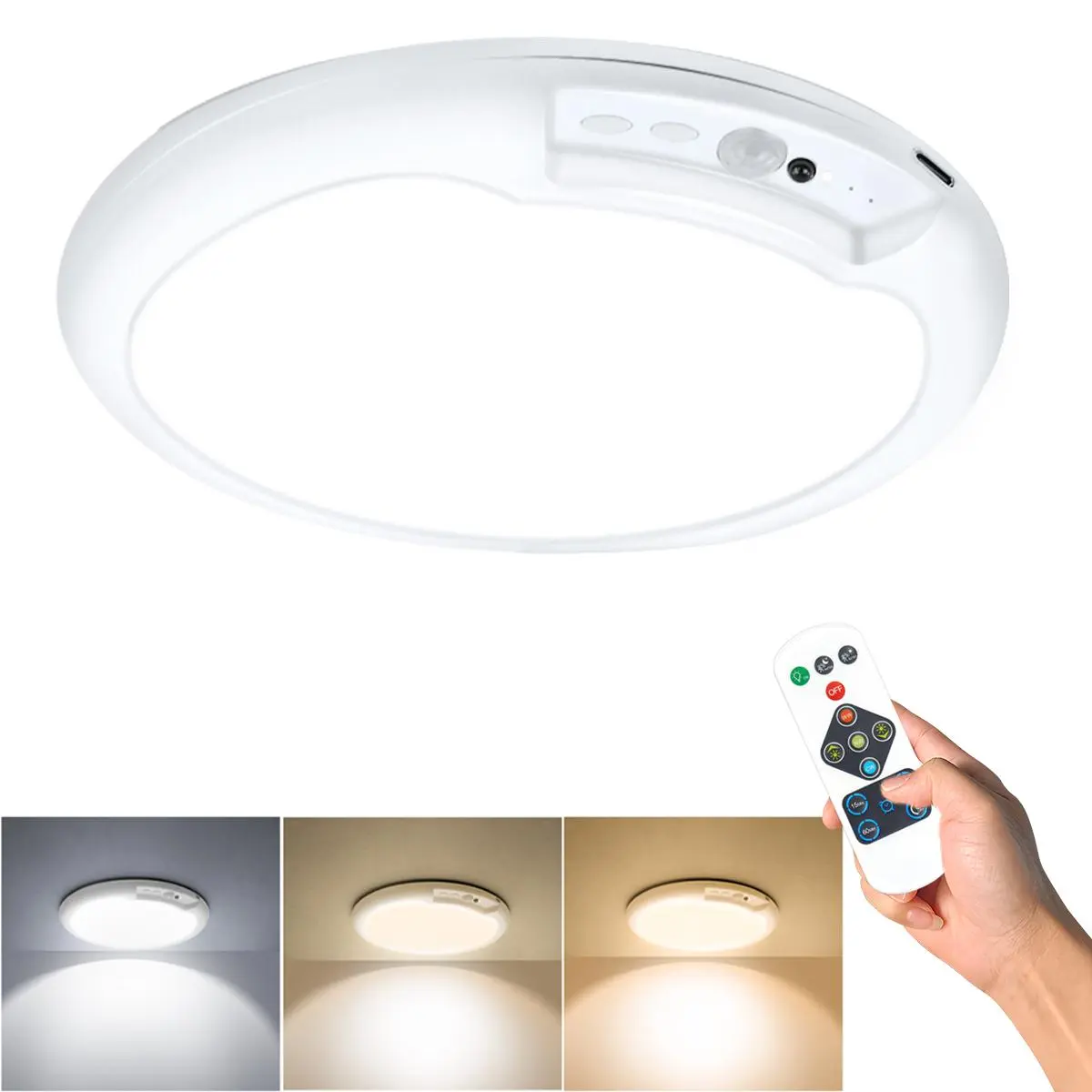 Rechargeable Motion Sensor Ceiling Light with Remote - Magnetic Wireless Ceiling Light Battery Powered for Closet Shower Stairs Shed Hallway Porch Patio ect,Suitable for various scenarios, easy to install.