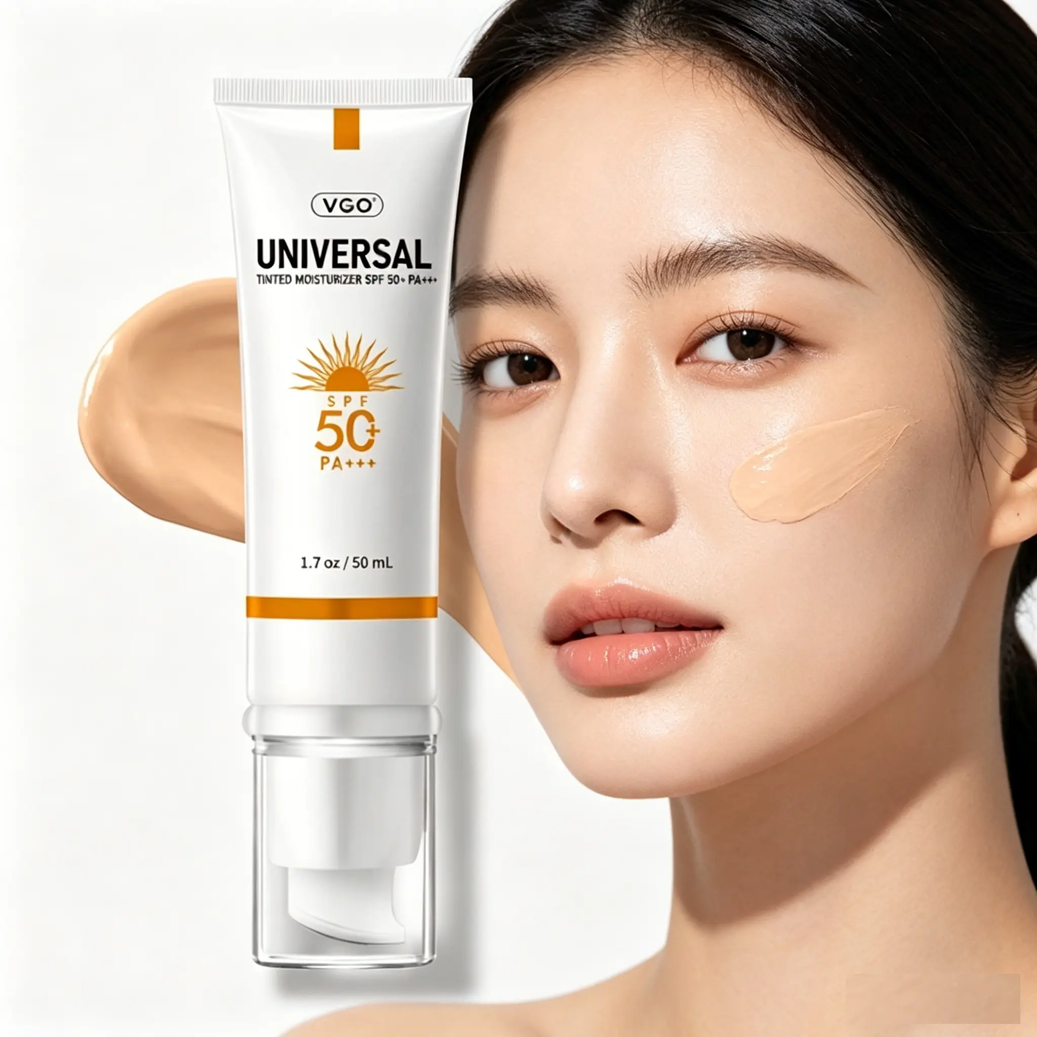 VGO Tinted SPF 50+ Broad-Spectrum UV Daily Sunblock - Removable Facial Sunscreen Cream, Hydrating Soothing Moisturizer for Sensitive Skin & Body, 50ml Sunscreen Everyday Use
