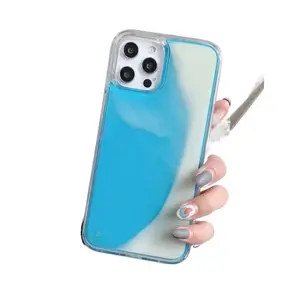 Full Coverage Luminous Solid Color Flowing Sand Silicone Liquid Case, Transparent Smartphone Cellphone Accessories