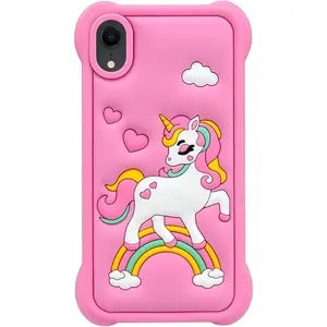 Cute  Rainbow Unicorn Phone Case Compatible with  XR case, Horse Kawaii   Cartoon Soft  Heavy Duty Protective Cover for Girls  Women