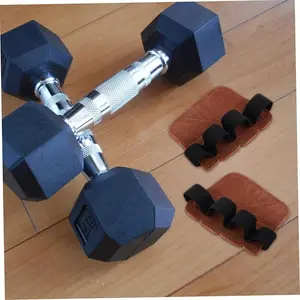 Brown Square Leather Four-Finger Gym Hand Grips, Fitness Barbell Squat Pull-Up Weightlifting Gloves for Men & Women, Durable Workout Protection