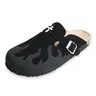 EVELLYHOOTD Men's Suede Leather Clogs, Minimalist Slip-On Mules, Round Toe Cork Footbed, Skull / Flame Cross for Streetwear & Daily Wear