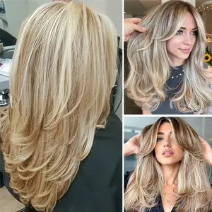 BEFUNNY Highlight Blonde Wig | 18 Inch Long Layered, Medium Length Wavy, Heat Resistant Synthetic Wig for Women | Ideal for Party, Cosplay, Daily Wear