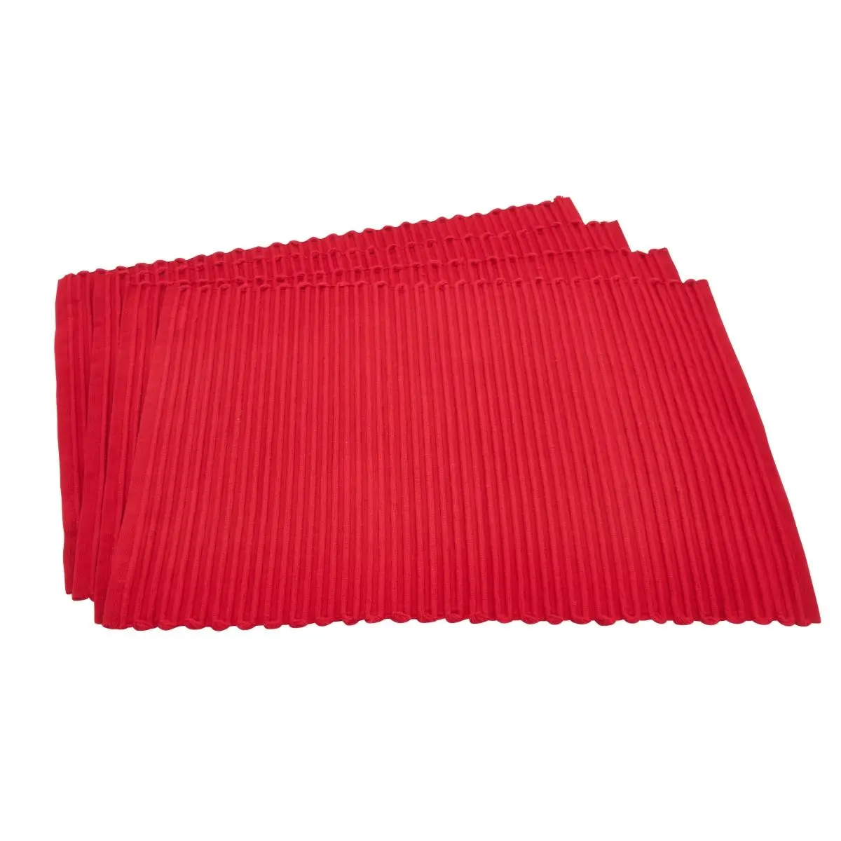 SARO 2126.R1319B Ribbed Texture Cotton Rectangle Placemat - 13x19 in, Red, 4-Piece Set for Table Decor, Hand Washable Kitchen Tableware, Set Of 4, Four Pieces