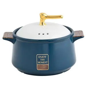 Light Luxury Simple Nordic Sand Pot, Dual Ear Design Easy To Carry, Heat Resistant Cooking Pan, Lid, Smooth Glaze, Perfect for Stewing Meat Soup Rice