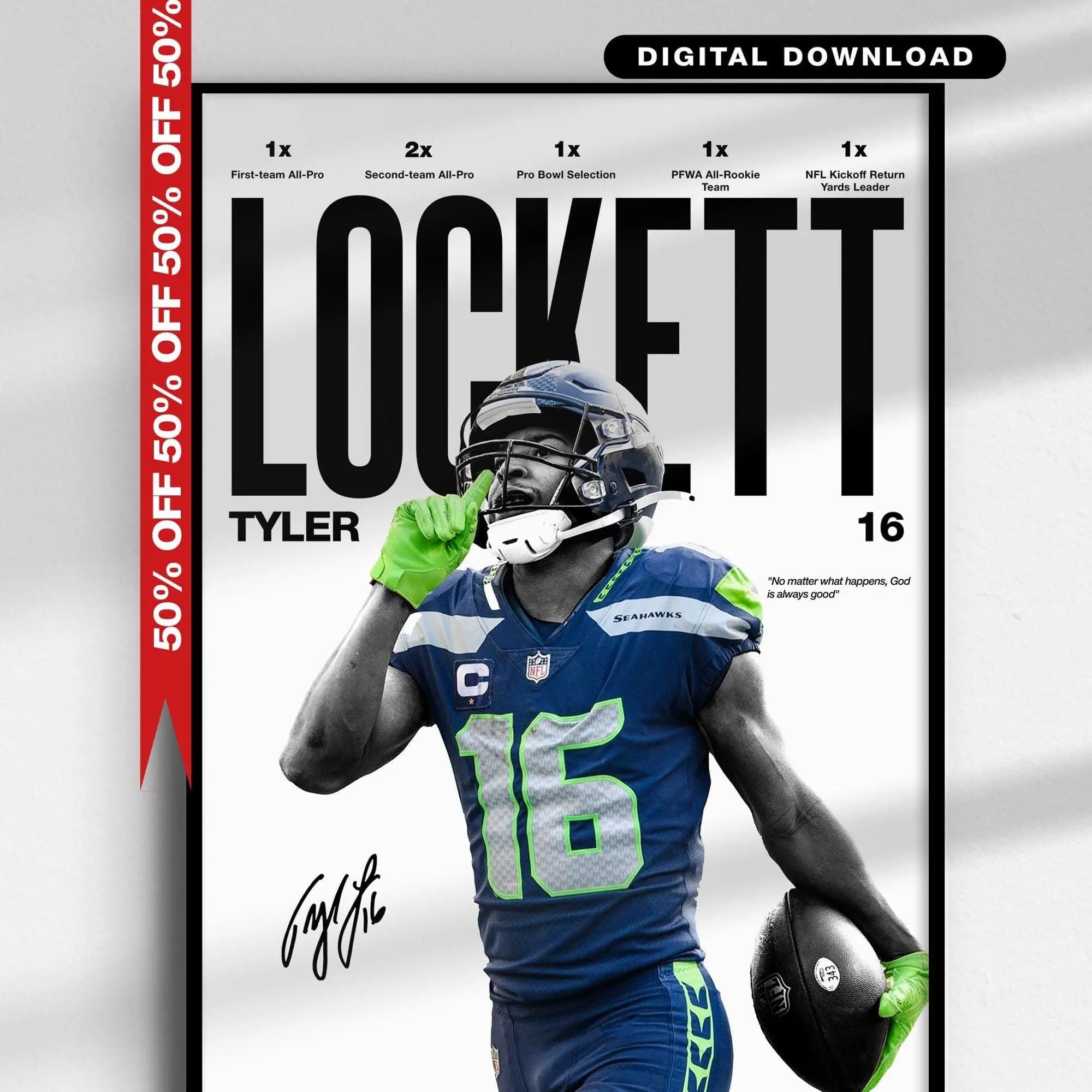 Tyler Lockett Poster, Seattle Seahawks Wall Art, NFL Football Print, Minimalist Sports Poster, Seahawks Fan Gift,Home Decor Digital Download