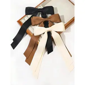 3pcs Women Elegant Minimalist Bowknot Hair Clips, Casual Street Princess Style Sweet Gentle Fairy, High Quality Cute 13cm/5in, Black/Coffee/Beige, Suitable For Daily Use School Commute Holiday Party Gift, Alligator Hair Clip Claw Claws Barrettes