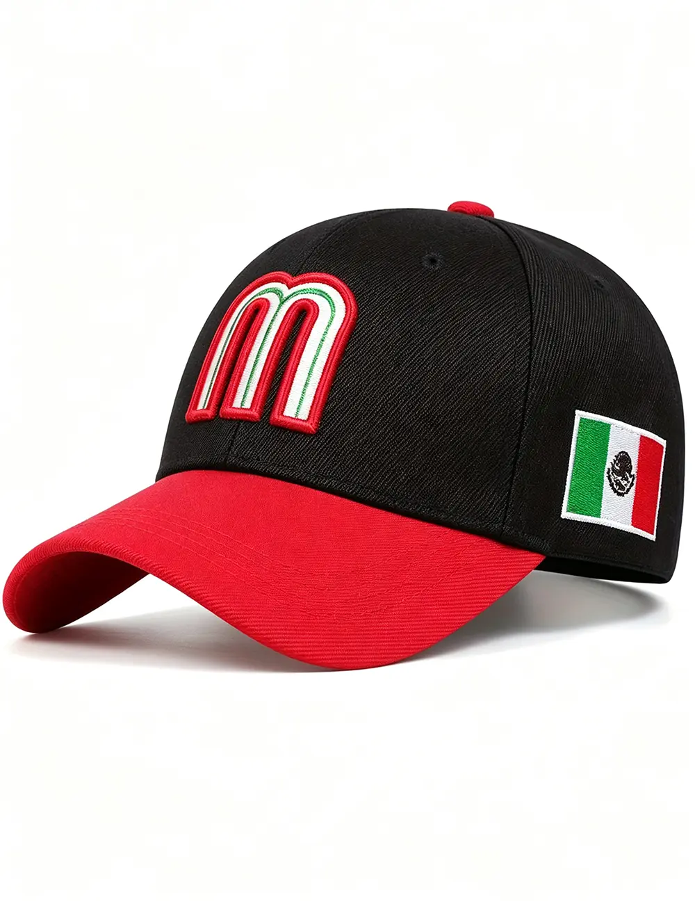 Mexico Hat, Mexico Soccer Hat, Patriotic Mexico Baseball Cap, Black Cotton Dad Hat with Mexico Flag Side Patch and Colorful M , Adjustable for Men Women
