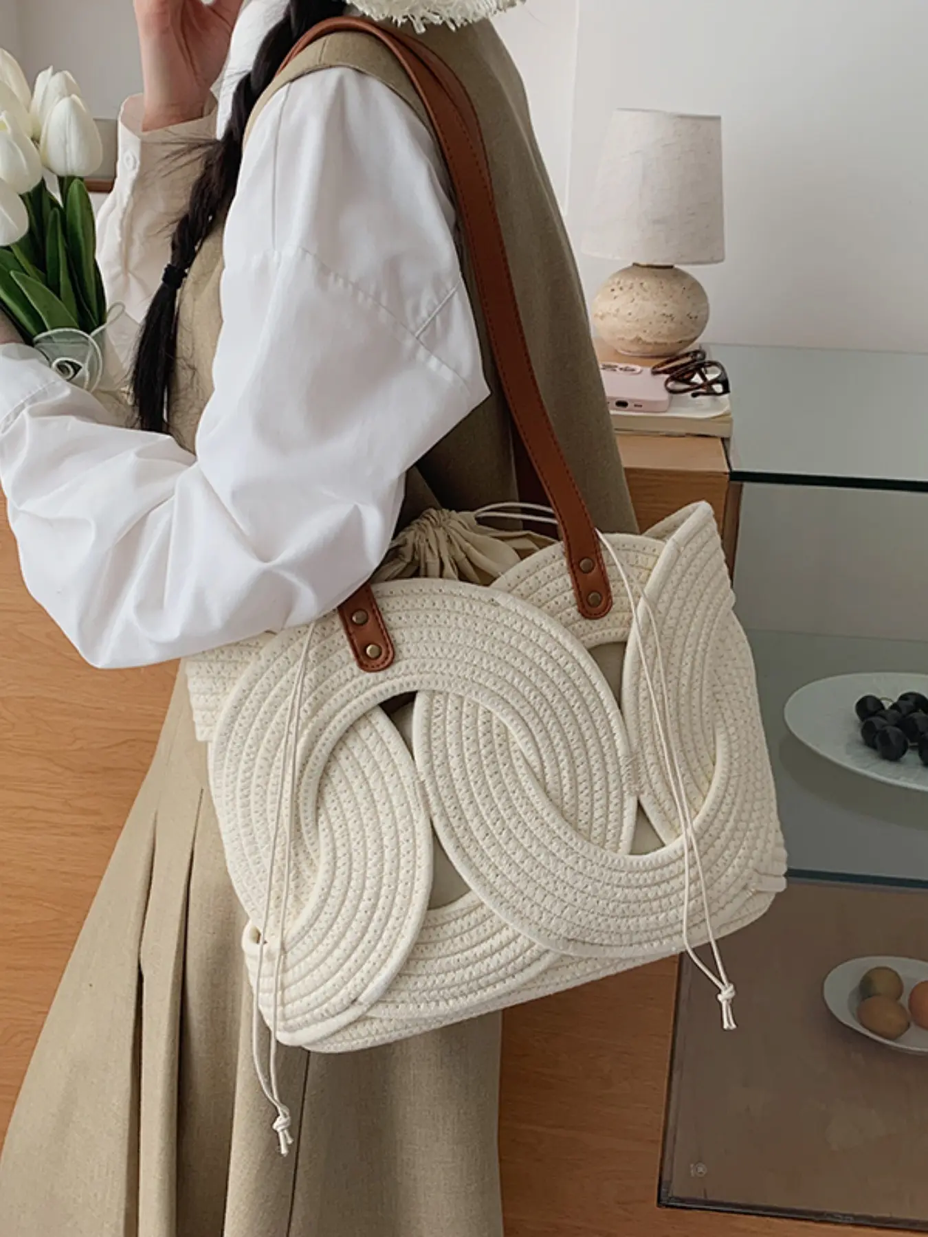 Vintage Woven Tote Bag Handbag Versatile Shoulder Bags Crossbody Large Capacity Casual Daily Use Commute Vacation Travel Fashionable Crossbody Bag