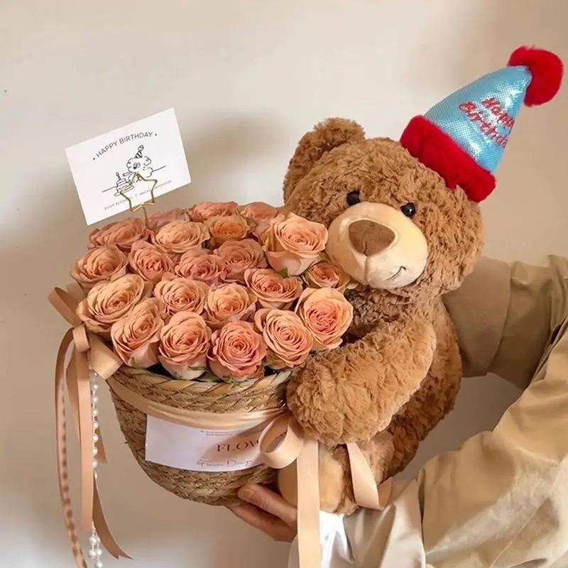 PLL Birthday Set Crochet Push Gift Rose Teddy Bear Colorful
