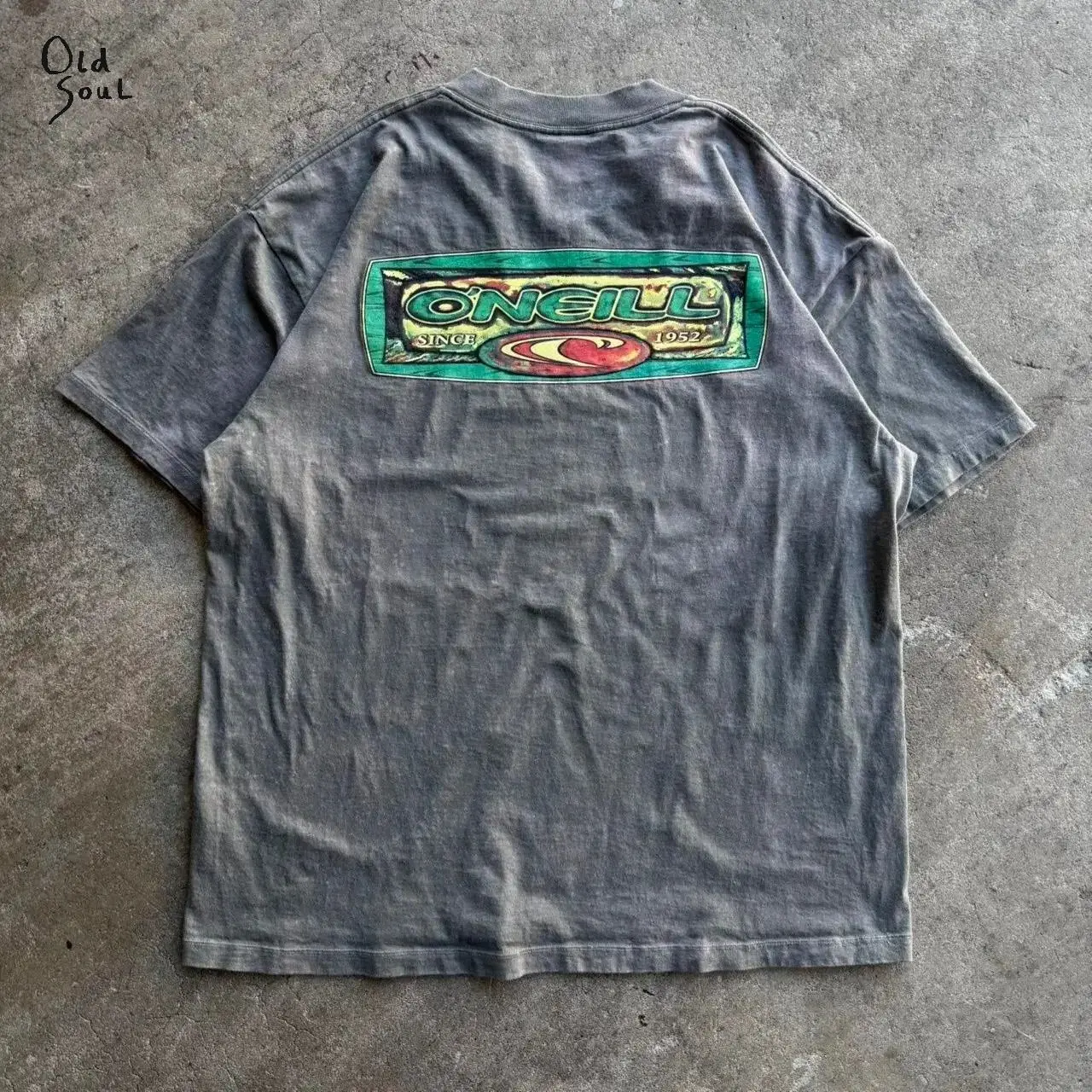 (2 side) Vintage 90s Green O Neill Tee, Retro Surf Shirt from the 1990s for Men and Women, Graphic Cotton T-Shirt by Old Soul Outfitters USA-Made & Printed Apparel	