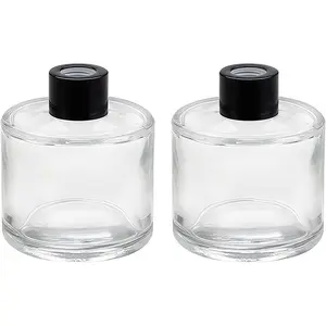 2 count 50ml/1.7oz Clear Round Empty Glass Diffuser Bottles Jars Containers  Accessories with Black Lid for Bedroom Living Room Office  Oil