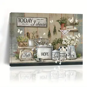 1pcs wood frame canvas painting rustic kitchen wall art farmhouse kitchen wall decor wall art print with frame for living room and bedroom, home decor, holiday gift for her him, ready to use out of the box