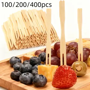 100pcs High-Quality Bamboo Fruit Forks, 3.5 Inch Disposable Mini Forks, Elegant Tableware, Party Supplies, Perfect for Weddings, Cocktails, Appetizers, Party & Events