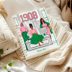 Black Girl Personalized Notebook, Black Owned Business Gift, Aka Lined Journal, Sorority, Sisterhood, 1908 Hardcover Notebook, Pink & Green