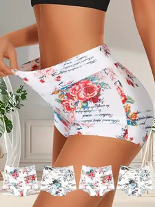 4PCS Women’s Floral Print Boxer Briefs Set, Soft Breathable Stretch Boyshort Panties, Full Coverage Anti-Chafe Underwear for Everyday Wear, Loungewear & Travel