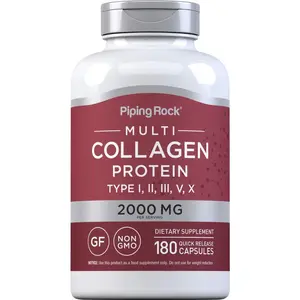 Piping Rock Multi Collagen Protein Capsules | 180 Count | 2000mg | Types I, II, III, V, X  | Complex Blend | Non-GMO, Gluten Free