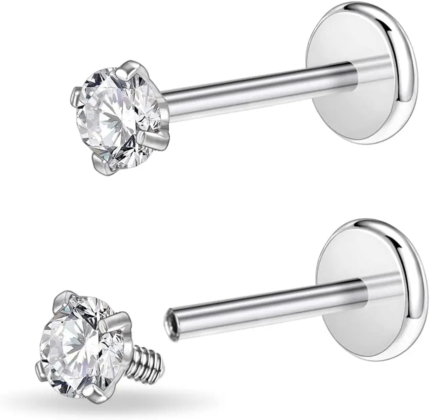 silver, 16g, 10mm bar, 3mm gem