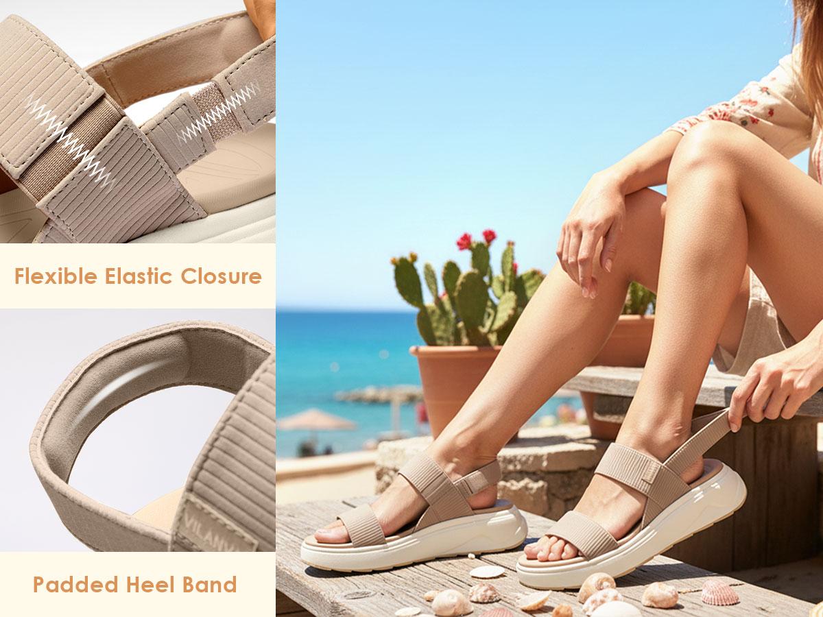 Vilanva Women's Platform Sandals with Arch Support for Plantar Fasciitis Relief Comfortable Cushioned Walking Sandals with Casual Backstrap for 2026 Summer Trendy Outfits