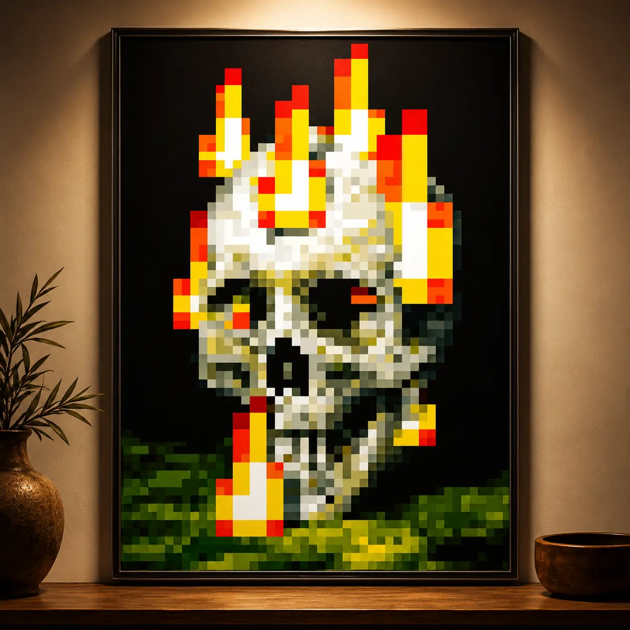 Minecraft Burning Artistic Poster, High-Quality Print, Game Poster, Vibrant Colors, Rustic Charm, Funny Pixel Art Wall Decor, Dorm Room Decor, Gaming Room Decoration, MC Fan Gift, Aesthetic Bedroom Decor, Gamer Wall Art, Video Game Poster, Unique Gift for