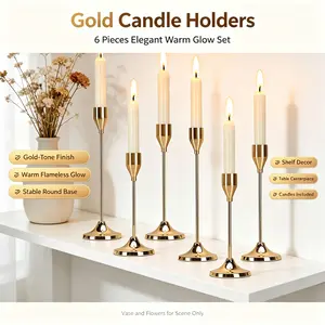 6-Piece Shiny Metal Candlestick Holder Set, Luxury Silver-Toned Candlestick Holders, Elegant Home Decor Centerpieces for Festivals & Special Occasions, Holders Shiny Metal Candlestick