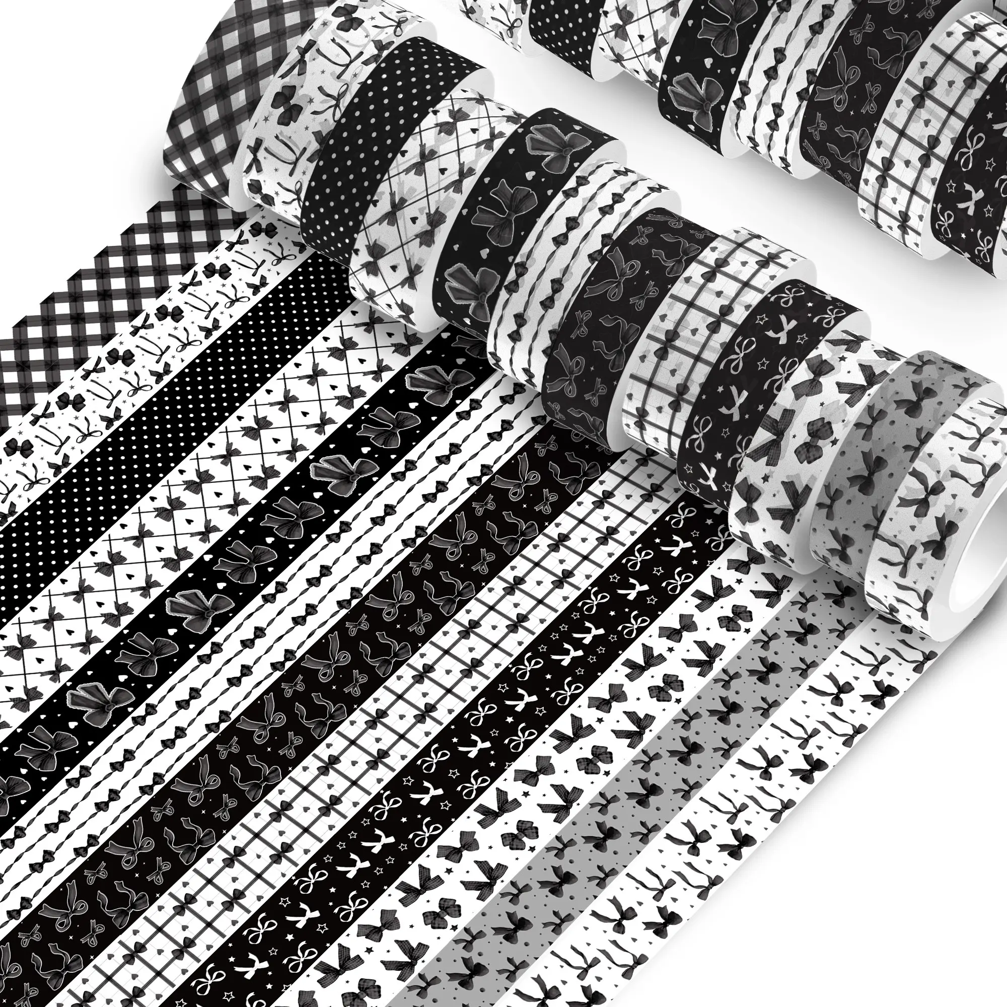 12 Rolls Gothic Halloween Journal Tape Set, Elegant Bow Star Decorative Tape, Ideal for DIY Crafts and Gift Wrapping