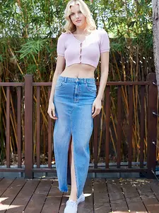 NAYA PLUS FRONT SLIT DENIM SKIRT