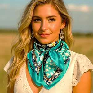 35X35" Blue and Aqua Flower and Spots Pattern Wild Rag / Scarf WR1038