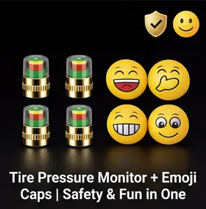 8 PCS Car Auto Tire Pressure Monitor Valve+ 4 Emoji Style Valve Caps, Car Pressure Monitor Valve Stem, Tire Pressure Monitor Valve Stem Cap for Medium-Sized, Small, Motorbikes, Bicycles(Copper Core)