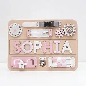 Personalized Large Pink Busy Board for Toddlers - Montessori Busy Board - Montessori Toys for 1 Year Old Baby Boys Girls - Sensory Toys for Toddlers 1-3 - Peronalized Baby Gift
