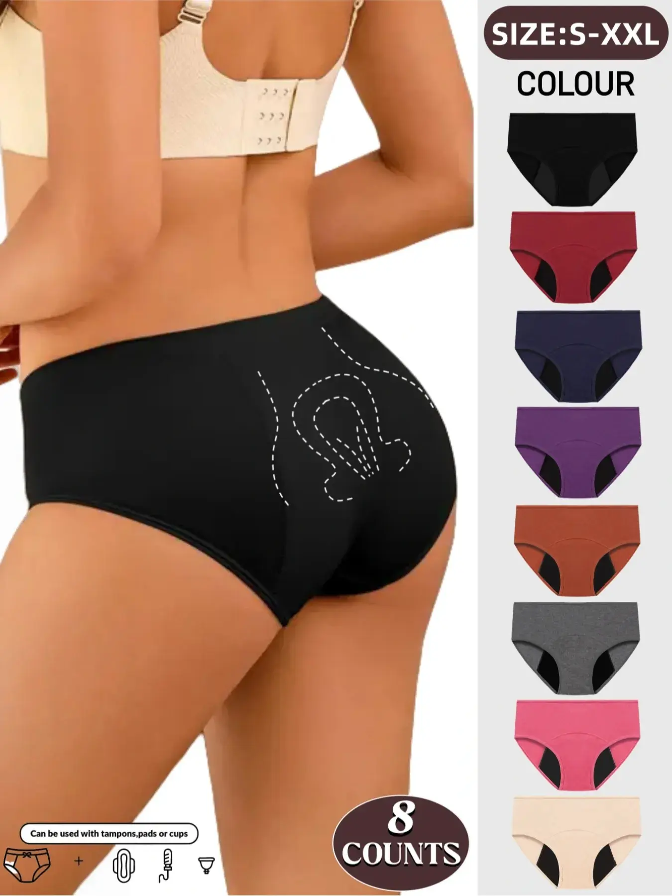 Women's Comfy Breathable Seamless Low Waist Period Panties, Elastic Waistband, Non-Irritating, Leakproof Knicker for Daily, Casual Briefs, Soft Underwear, All Seasons