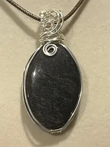 Silver Sheen Obsidian silver-tone copper wire-wrapped pendant