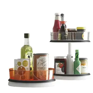 Two-Tier Turntable, Height-Adjustable Lazy Susan Organizer for Kitchen Cabinet and Pantry Organization and Storage