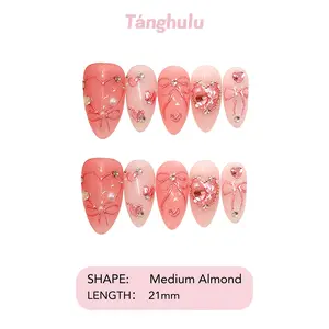 Tanghulu Nails-Luxe Pink Collection/Handmade Press On Nails/ Almond / Medium 21mm