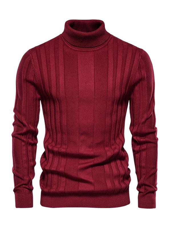 Men's Solid Turtleneck Sweater, Regular Fit Casual Long Sleeve Jumper for Fall & Winter, Men's Knitwear for Daily Wear