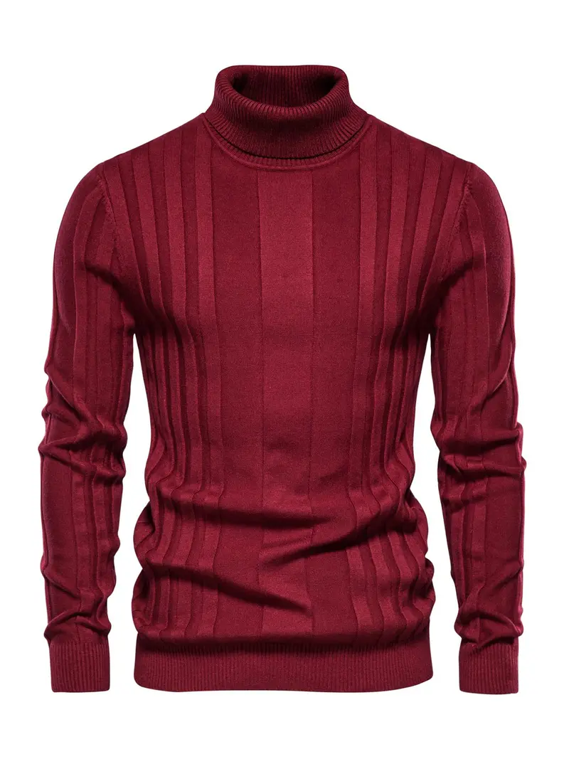 Men's Solid Turtleneck Sweater, Regular Fit Casual Long Sleeve Jumper for Fall & Winter, Men's Knitwear for Daily Wear