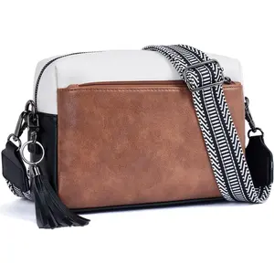 Triple Zip Small Crossbody Bag for women,Wide Strap Cell Phone Purse  Handbag Wallet with Credit Card Slots