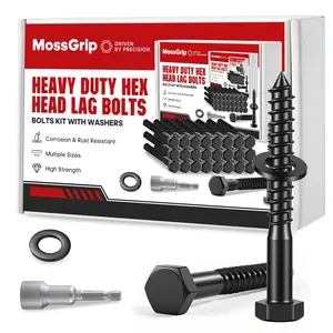 (25 Sets) 3/8" x 3" Hex Head Lag Screws, Heavy Duty Lag Bolts with Washers, Black Zinc Plated Furniture Screws for Fence, Furniture Installation & Wood Construction