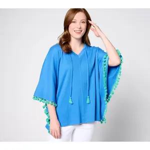 Belle by Kim Gravel Packabelle Take Me Away Tassel Trim Poncho