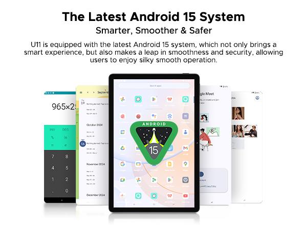 U11 11" Tablet, Android 15, Gemini AI, 16GB+128GB/2TB, 8580mAh, 5G WiFi, Widevine L1, 13MP Camera, GPS, OTG