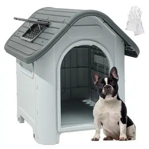 YITAHOME 30'' Large Dog House Outdoor Plastic Doghouse Water Resistant Pet House with Adjustable Skylight and Elevated Base for Small Dogs