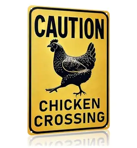 Funny Vintage Chicken Sign Chicken Crossing Tin Sign for Chicken Coop Farm Kitchen Garden Yard Decor 8x12 inch