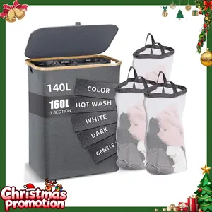 Slim Laundry Basket with Lid, Narrow Laundry Hamper with Removable Bag, Skinny Dirty Clothes Basket with Bamboo Handles for Bathroom, Bedroom & Laundry Room