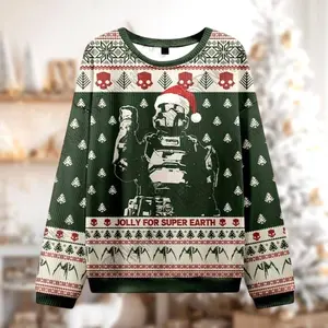 Funny Helldivers Xmas Sweater, Super Earth Sci-Fi Jumper, Geeky Holiday Sweatshirt, Unique Christmas Gift for Him or Her