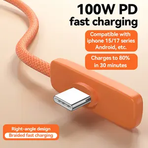 KAXOE 100W Right Angle 90 Degree PD Fast Charging Cable, USB C Type C Data Cord, Compatible with iPhone 15-17 Series/Android and More, Mobile Cell Phone Fast Charging Data Cable