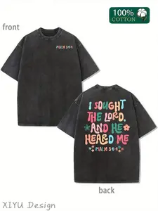 American Retro Washed Old 230g Short-Sleeved T-Shirt Men's Summer Faith Flower Letter Printing Washed Pure Cotton T-Shirt, Simple And Versatile, Pure Cotton Quality, Novel And Fashionable, Is A Must-Have Fashion Single T-Shirt In Spring And Summer.