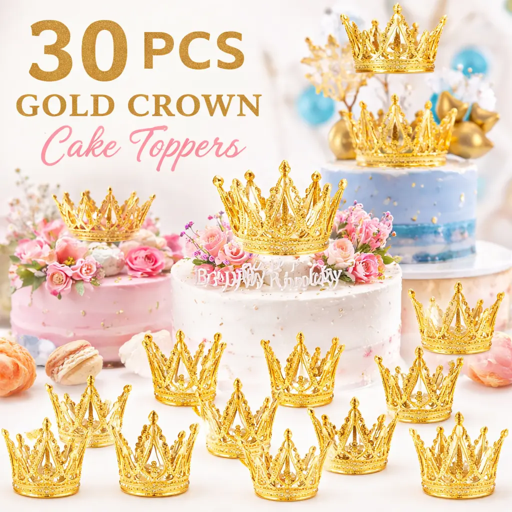 30 Pack Gold Mini Crowns for Flower Bouquets & Cake Toppers – 3 Styles Pearl Tiara Princess Crowns for Wedding, Baby Shower, Birthday Party, Bridal Shower, and Cake Decor – Elegant Crown Picks for Floral Arrangements, Party Favors, and Girl's Celebrations